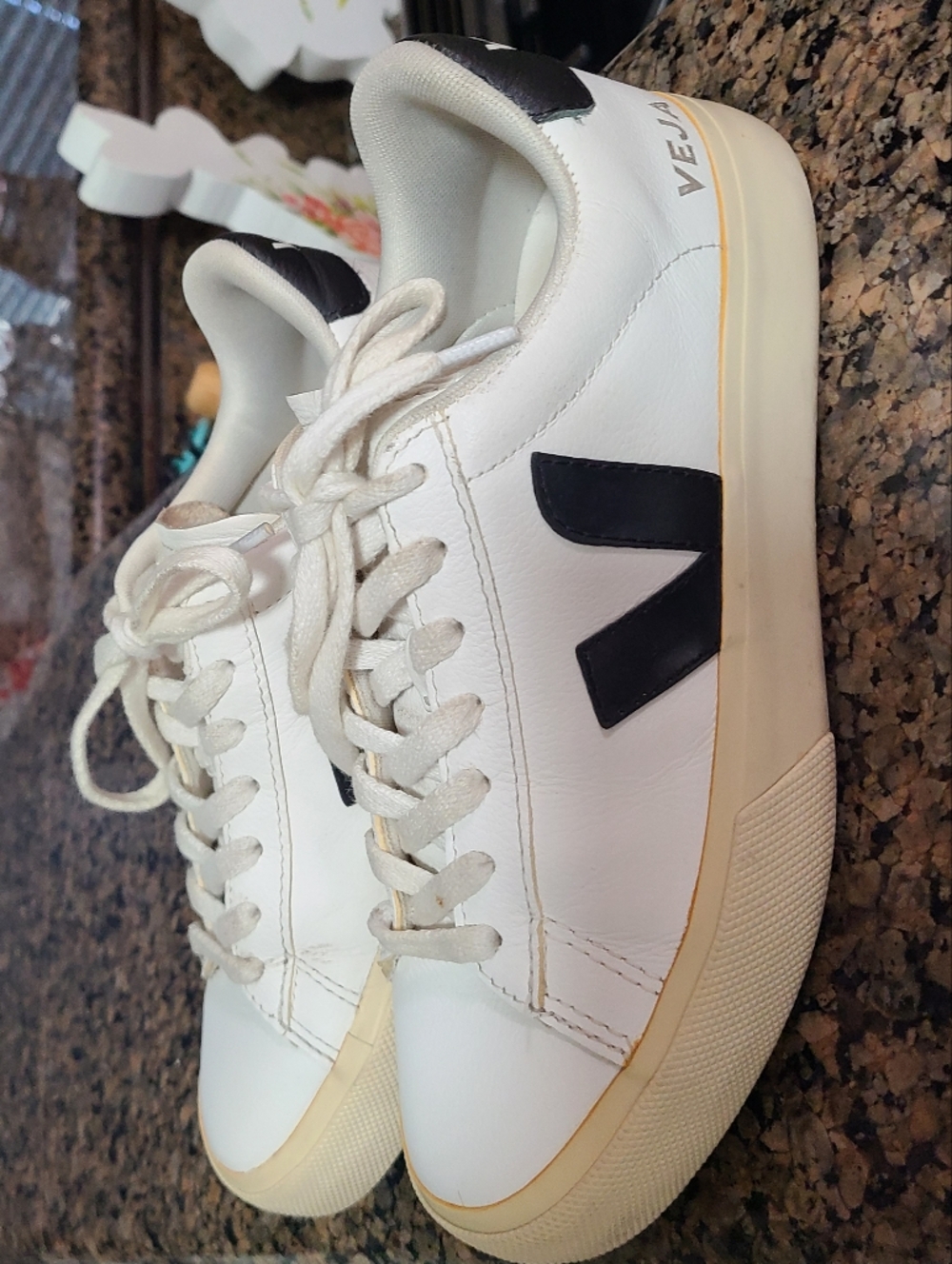 Veja White Leather Sneakers with Black V Detail
